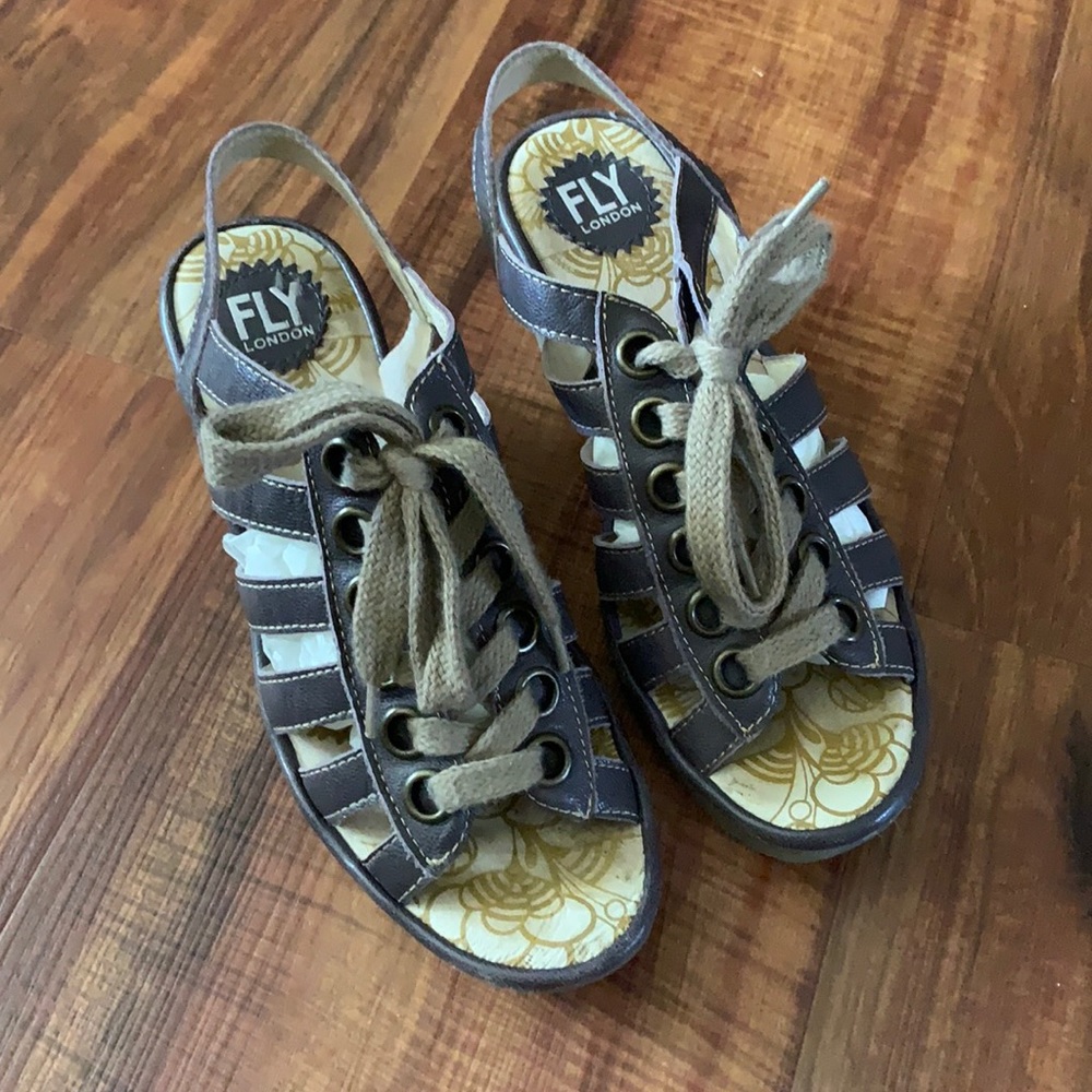 Fly London wedge lace up sandals